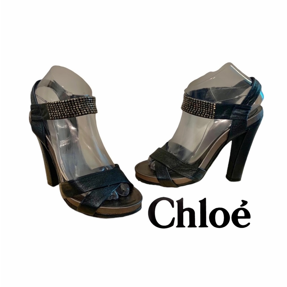 Chloe woman’s size 7.5 black and metallic grey leather high heels